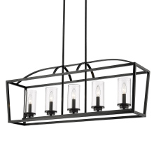 Golden 4309-LP BLK-BLK-CLR - Golden Lighting Mercer 5-light Island Light in Matte Black and Clear Glass